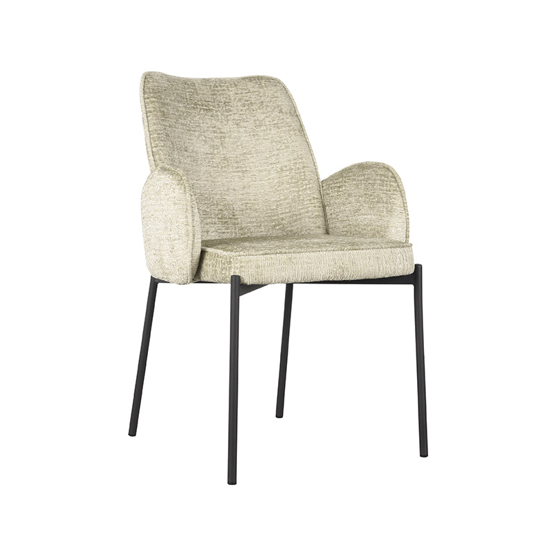 LABEL51 Eetkamerstoelen Joni - Beige - Chenille - Zwart Metalen Frame