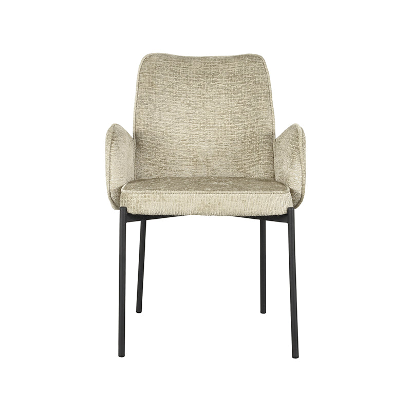 LABEL51 Eetkamerstoelen Joni - Beige - Chenille - Zwart Metalen Frame