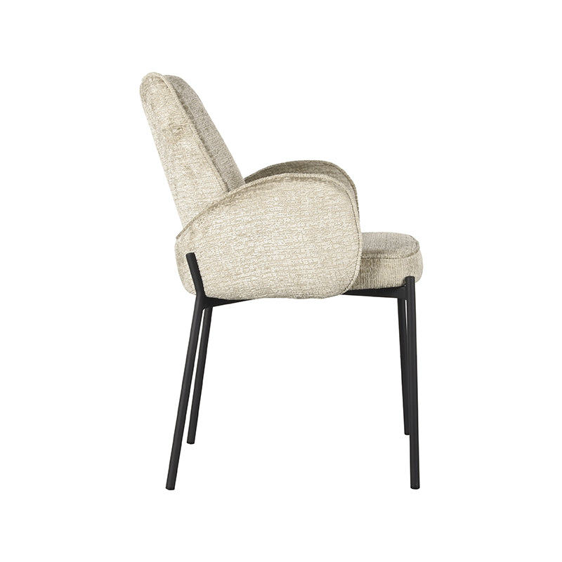 LABEL51 Eetkamerstoelen Joni - Beige - Chenille - Zwart Metalen Frame