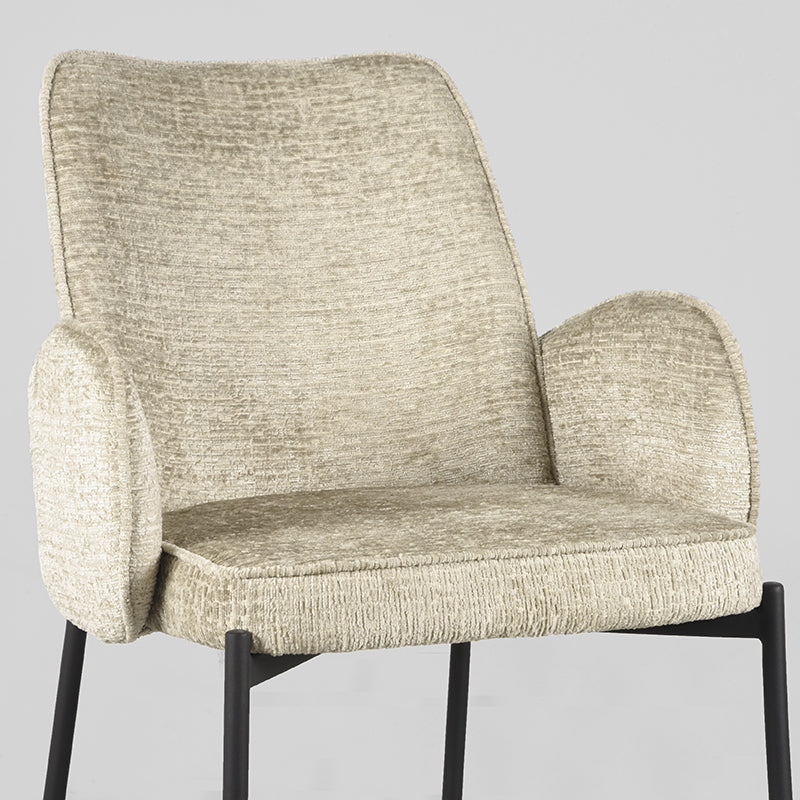 LABEL51 Eetkamerstoelen Joni - Beige - Chenille - Zwart Metalen Frame