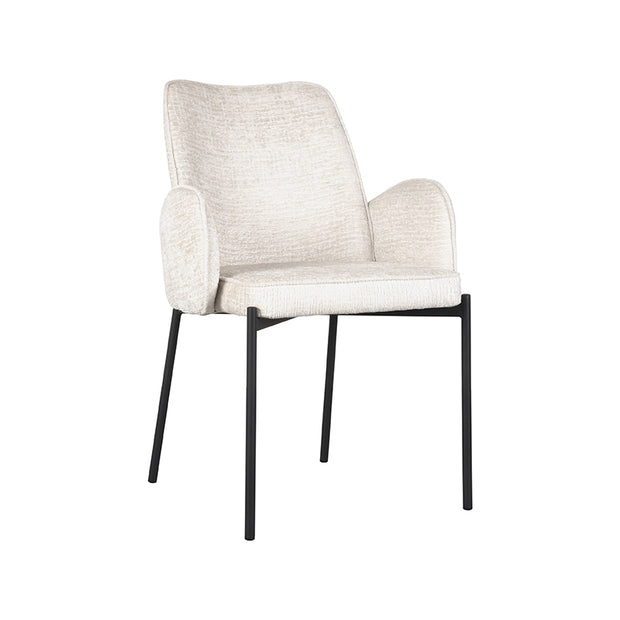 LABEL51 Eetkamerstoelen Joni - Creme - Chenille - Zwart Metalen Frame