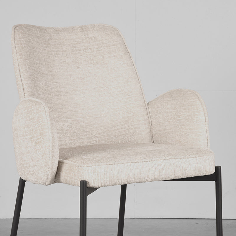 LABEL51 Eetkamerstoelen Joni - Creme - Chenille - Zwart Metalen Frame