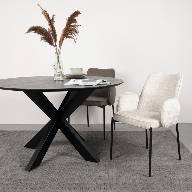LABEL51 Eetkamerstoelen Joni - Creme - Chenille - Zwart Metalen Frame
