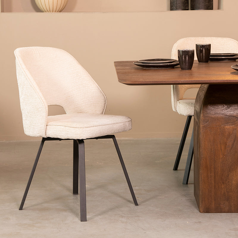 LABEL51 Eetkamerstoelen Lewis - Creme - Chenille - Zwart Metalen Frame