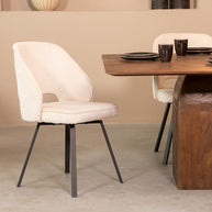 LABEL51 Eetkamerstoelen Lewis - Creme - Chenille - Zwart Metalen Frame