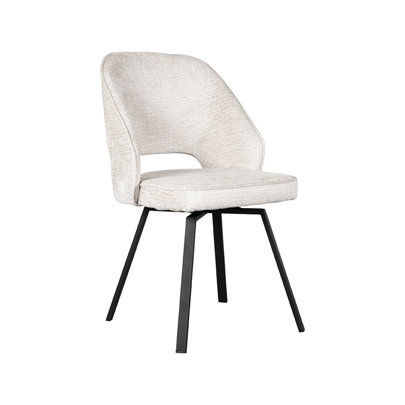 LABEL51 Eetkamerstoelen Lewis - Creme - Chenille - Zwart Metalen Frame