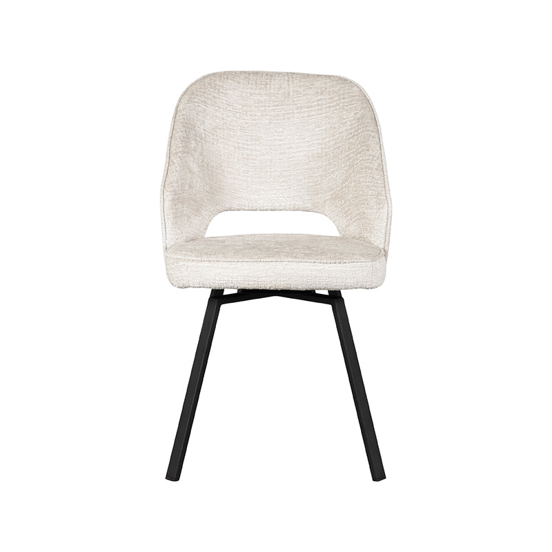 LABEL51 Eetkamerstoelen Lewis - Creme - Chenille - Zwart Metalen Frame