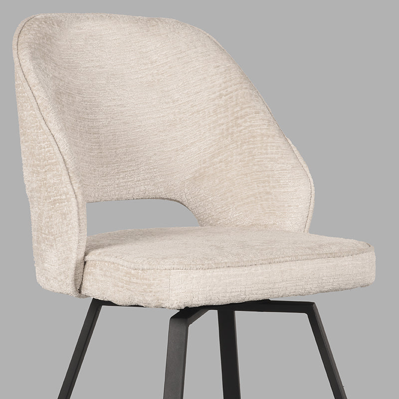 LABEL51 Eetkamerstoelen Lewis - Creme - Chenille - Zwart Metalen Frame