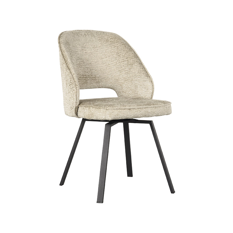 LABEL51 Eetkamerstoelen Lewis - Beige - Chenille - Zwart Metalen Frame