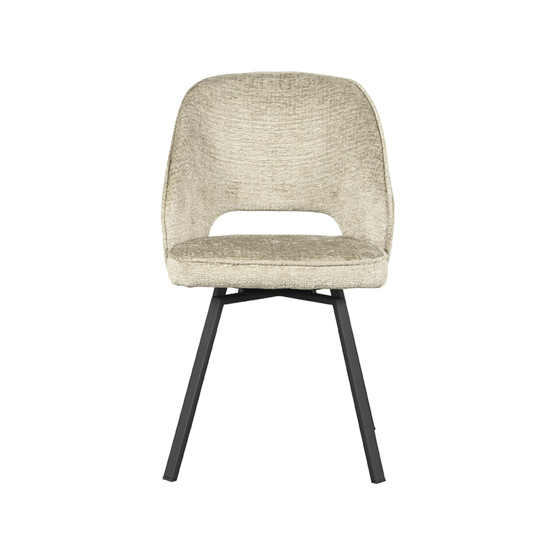 LABEL51 Eetkamerstoelen Lewis - Beige - Chenille - Zwart Metalen Frame