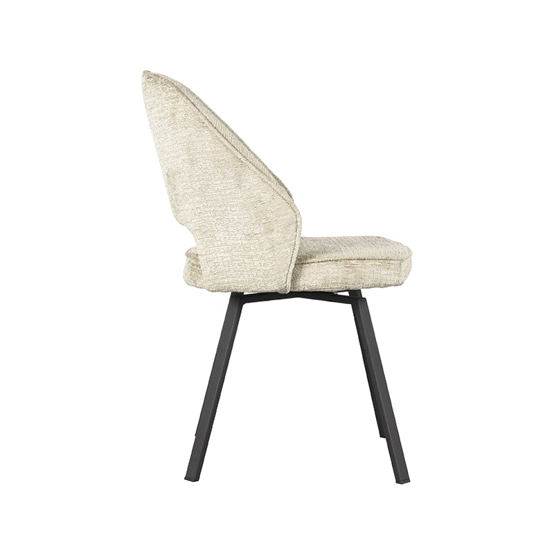 LABEL51 Eetkamerstoelen Lewis - Beige - Chenille - Zwart Metalen Frame