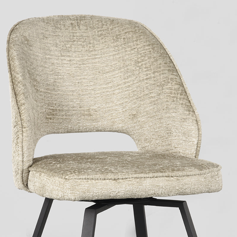 LABEL51 Eetkamerstoelen Lewis - Beige - Chenille - Zwart Metalen Frame