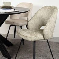 LABEL51 Eetkamerstoelen Lewis - Beige - Chenille - Zwart Metalen Frame