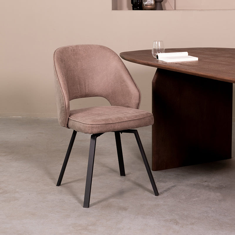 LABEL51 Eetkamerstoelen Lewis - Taupe - Kunstleder - Zwart Metalen Frame