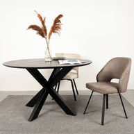 LABEL51 Eetkamerstoelen Lewis - Taupe - Kunstleder - Zwart Metalen Frame