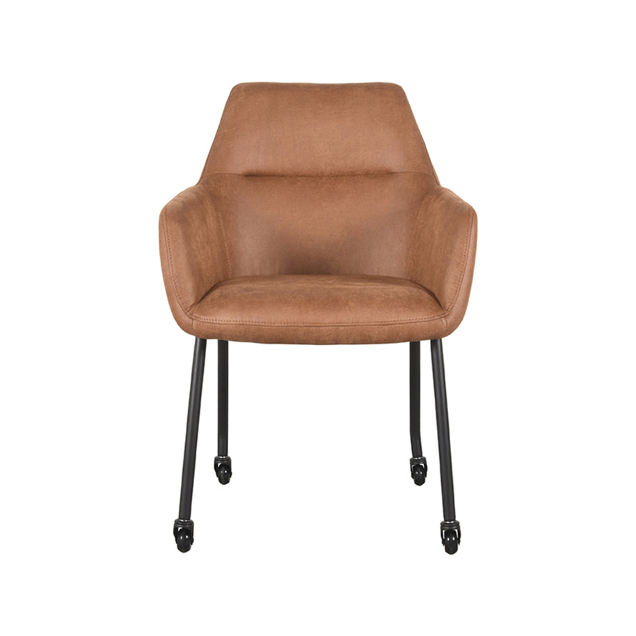 LABEL51 Eetkamerstoelen Lenny - Cognac - Kunstleder - Zwart Metalen Frame
