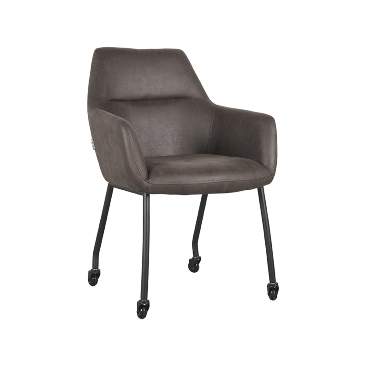 LABEL51 Eetkamerstoelen Lenny - Antraciet - Kunstleder - Zwart Metalen Frame