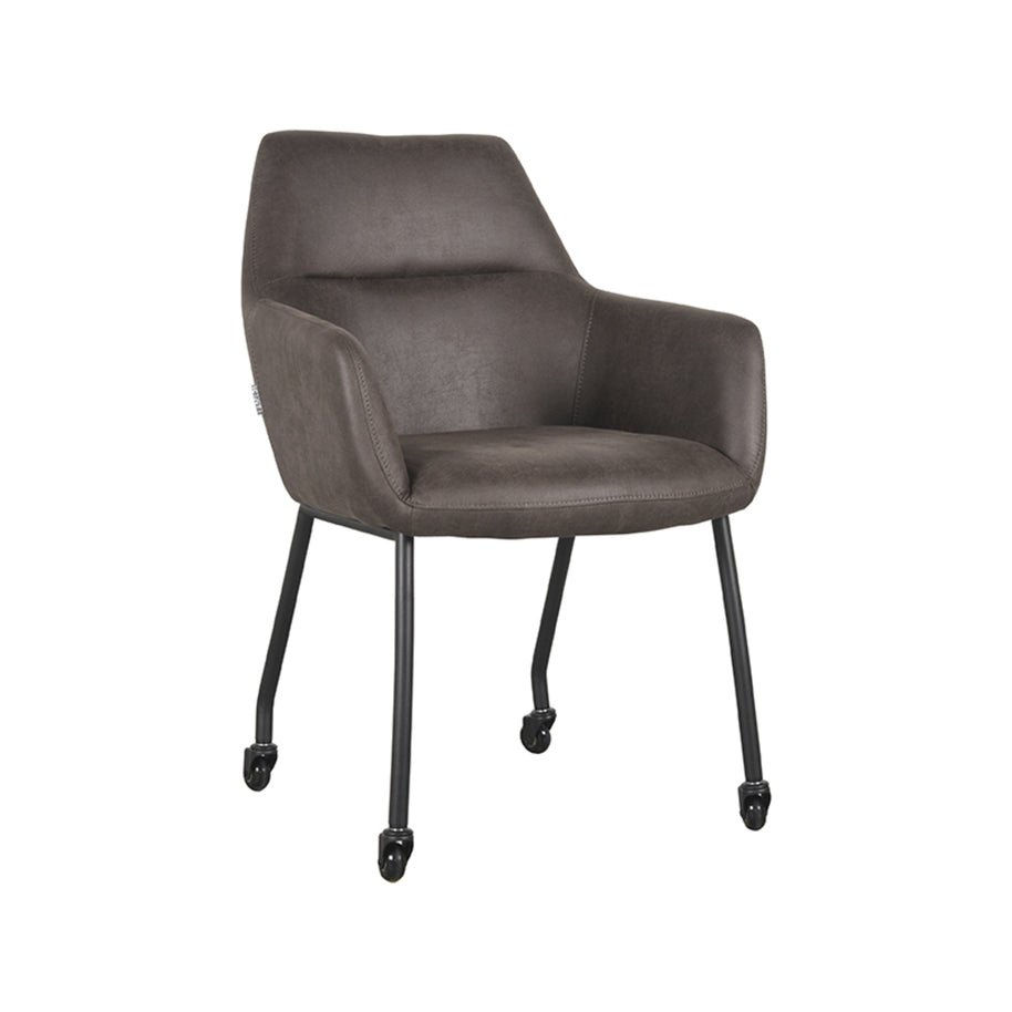 LABEL51 Eetkamerstoelen Lenny - Antraciet - Kunstleder - Zwart Metalen Frame