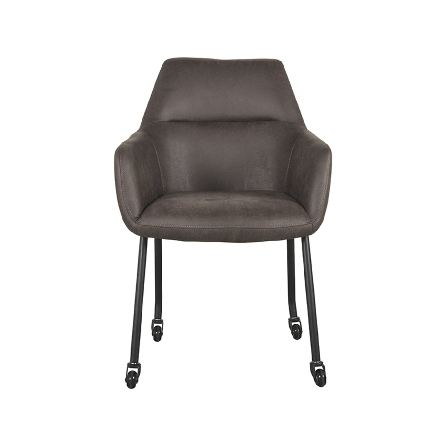 LABEL51 Eetkamerstoelen Lenny - Antraciet - Kunstleder - Zwart Metalen Frame