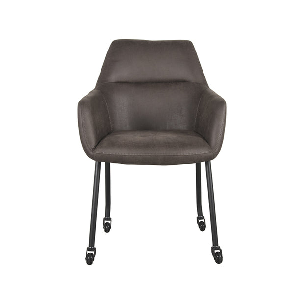LABEL51 Eetkamerstoelen Lenny - Antraciet - Kunstleder - Zwart Metalen Frame