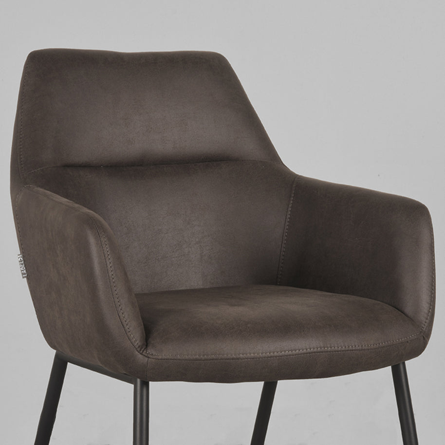 LABEL51 Eetkamerstoelen Lenny - Antraciet - Kunstleder - Zwart Metalen Frame