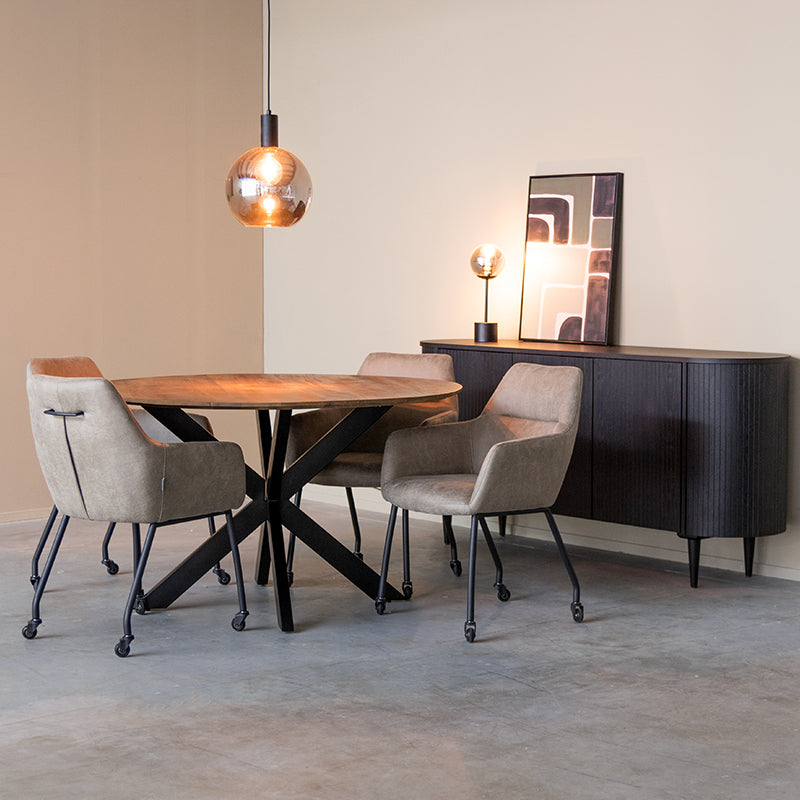 LABEL51 Eetkamerstoelen Lenny - Taupe - Kunstleder - Zwart Metalen Frame