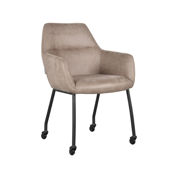 LABEL51 Eetkamerstoelen Lenny - Taupe - Kunstleder - Zwart Metalen Frame