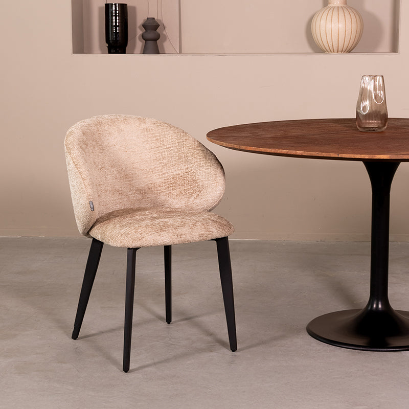 LABEL51 Eetkamerstoelen Logan - Beige - Chenille - Zwart Metalen Frame