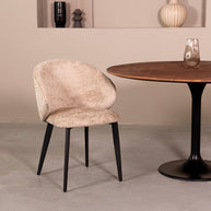 LABEL51 Eetkamerstoelen Logan - Beige - Chenille - Zwart Metalen Frame