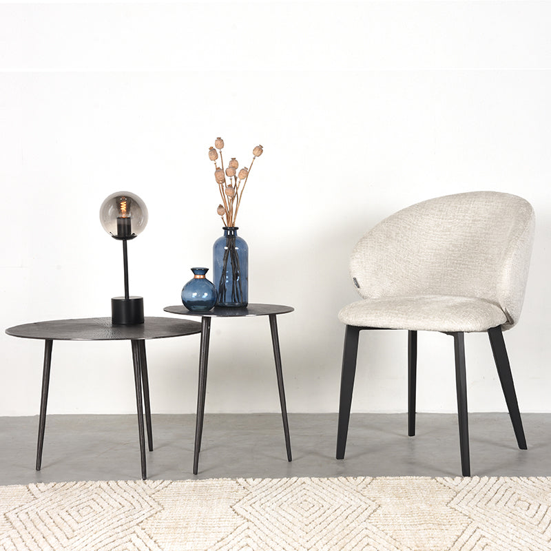 LABEL51 Eetkamerstoelen Logan - Creme - Chenille - Zwart Metalen Frame