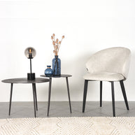 LABEL51 Eetkamerstoelen Logan - Creme - Chenille - Zwart Metalen Frame