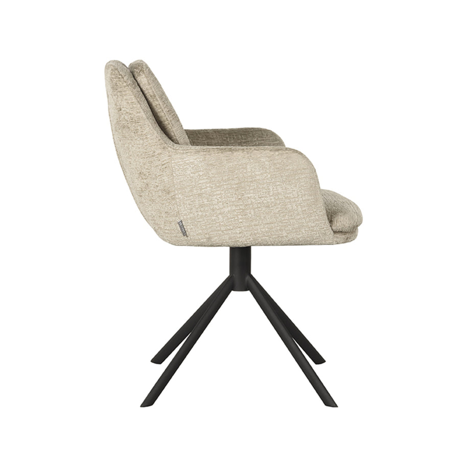 LABEL51 Eetkamerstoelen Joy - Beige - Chenille - Zwart Metalen Frame
