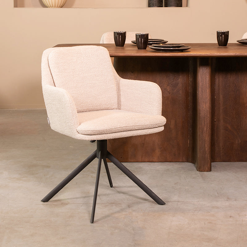 LABEL51 Eetkamerstoelen Joy - Naturel - Boucle - Zwart Metalen Frame