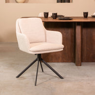 LABEL51 Eetkamerstoelen Joy - Naturel - Boucle - Zwart Metalen Frame
