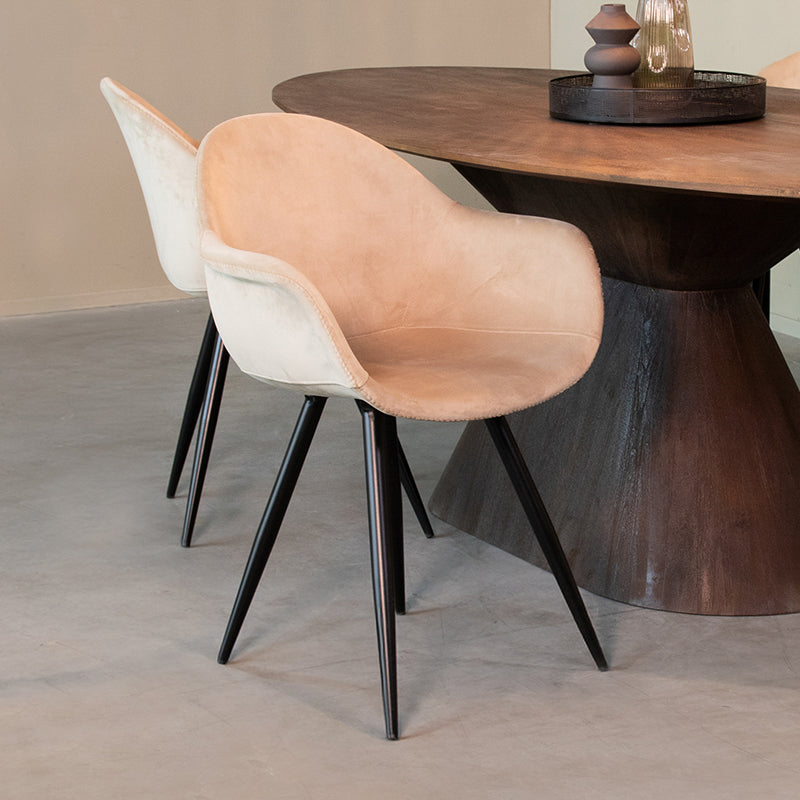 LABEL51 Eetkamerstoelen Forli - Zand - Velvet - Zwart Metalen Frame
