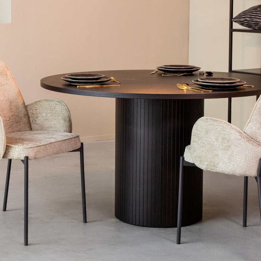 LABEL51 Eetkamertafels Oliva - Zwart - Eiken - 130 cm - Rond