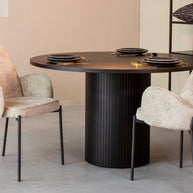 LABEL51 Eetkamertafels Oliva - Zwart - Eiken - 130 cm - Rond