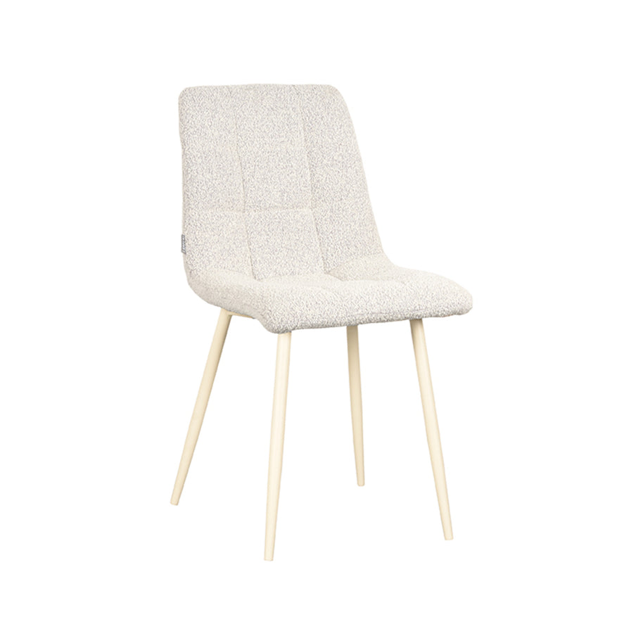 LABEL51 Eetkamerstoelen Nino - Champagne - Boucle - Wit Metalen Frame