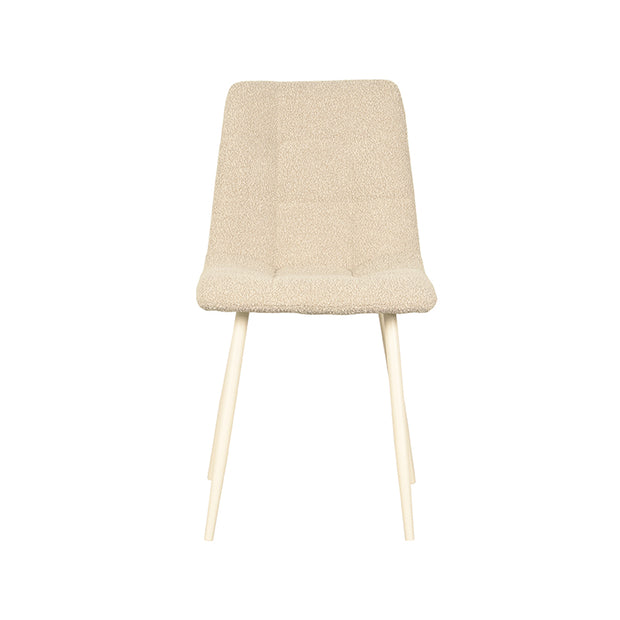 LABEL51 Eetkamerstoelen Nino - Zand - Boucle - Wit Metalen Frame