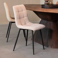 LABEL51 Eetkamerstoelen Juul - Champagne - Boucle - Zwart Metalen Frame