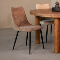 LABEL51 Eetkamerstoelen Riv - Clay - Geweven - Zwart Metalen Frame