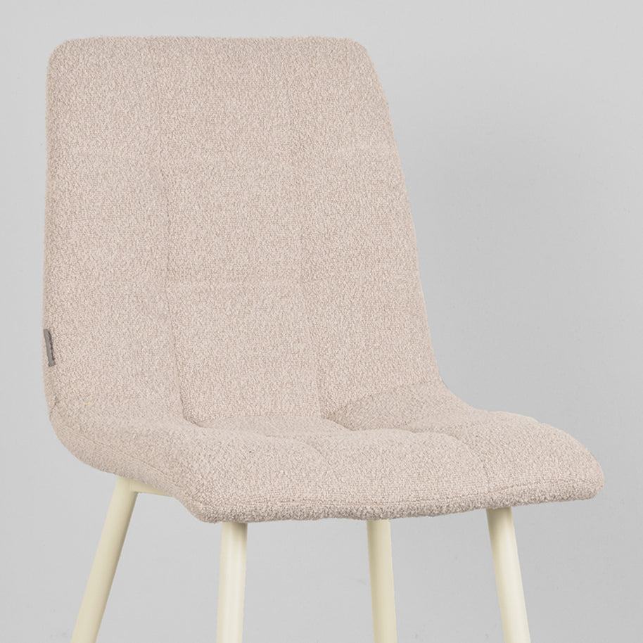 LABEL51 Eetkamerstoelen Nino - Naturel - Boucle - Wit Metalen Frame