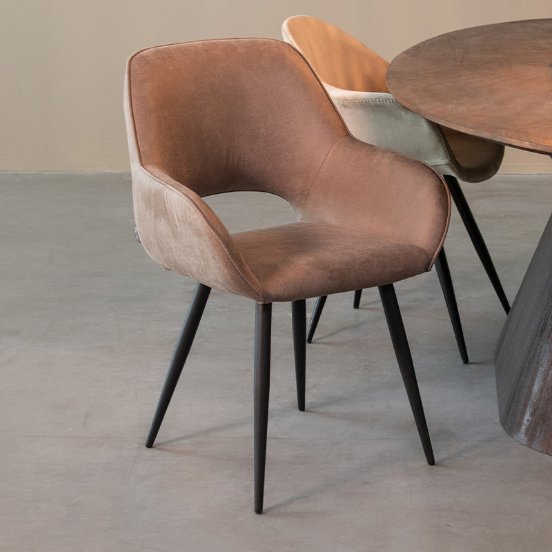 LABEL51 Eetkamerstoelen Fer - Taupe - Kunstleder - Zwart Metalen Frame