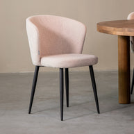 LABEL51 Eetkamerstoelen Wave - Naturel - Boucle - Zwart Metalen Frame