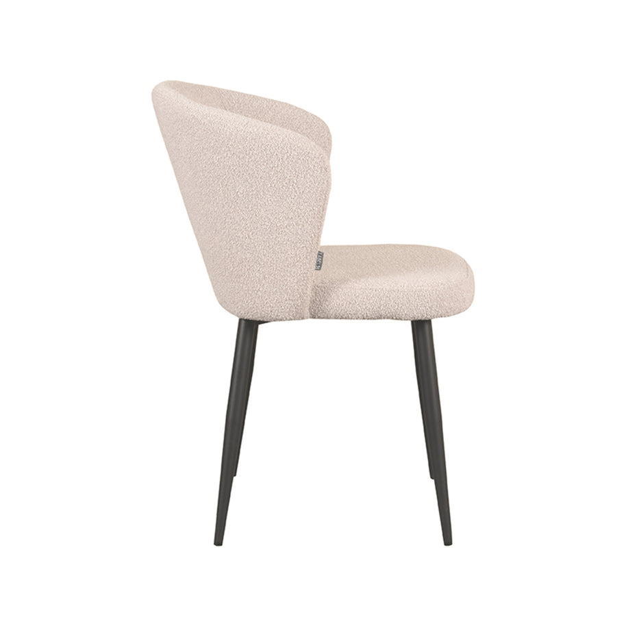 LABEL51 Eetkamerstoelen Wave - Naturel - Boucle - Zwart Metalen Frame