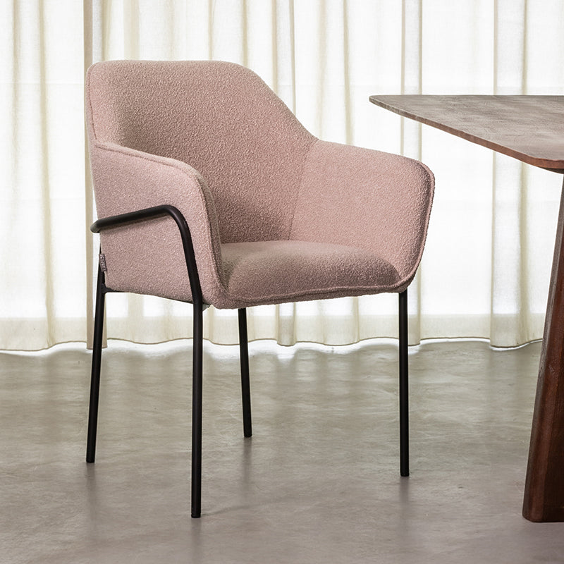 LABEL51 Eetkamerstoelen Dexter - Naturel - Boucle - Zwart Metalen Frame