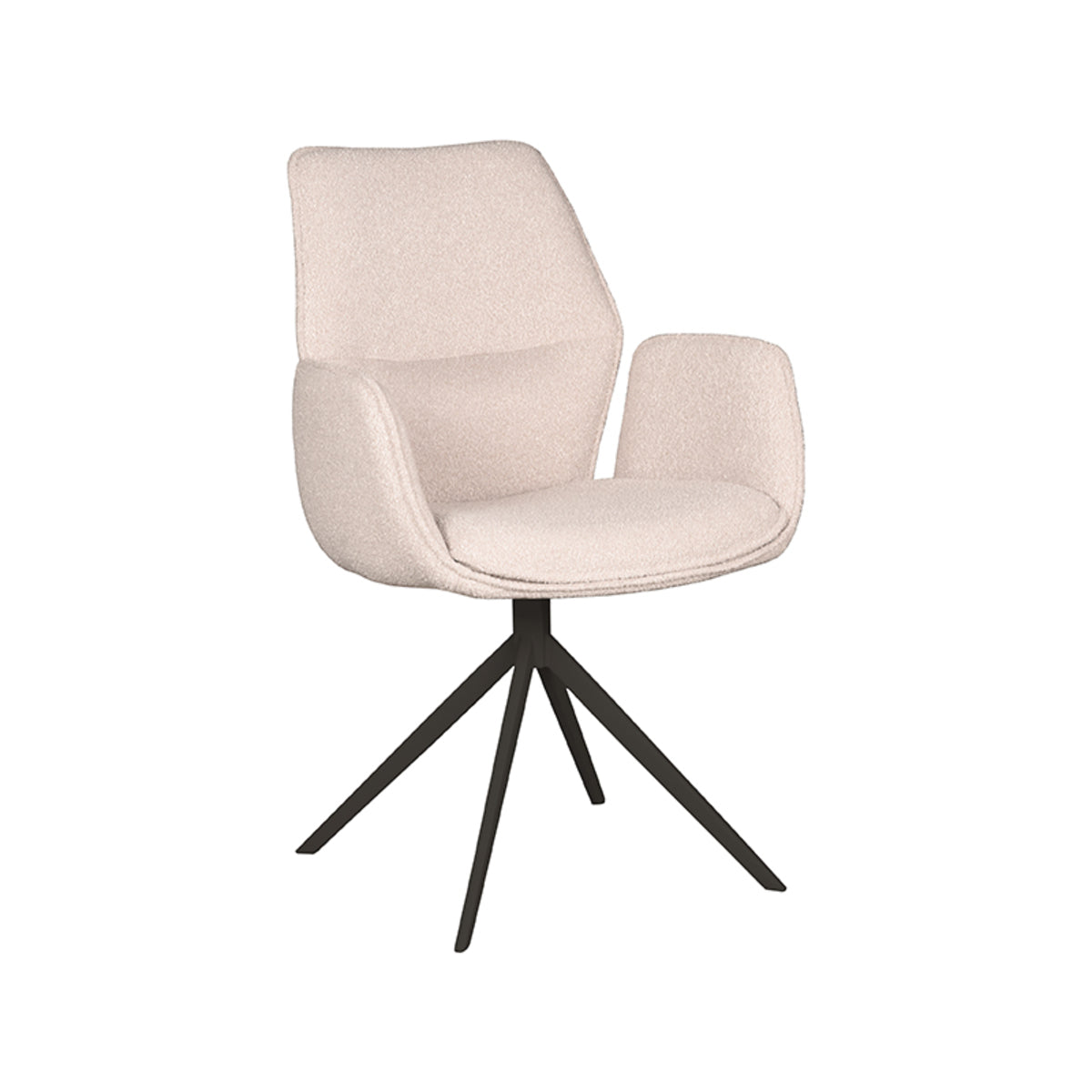 LABEL51 Eetkamerstoelen Mellow - Naturel - Boucle - Zwart Metalen Frame