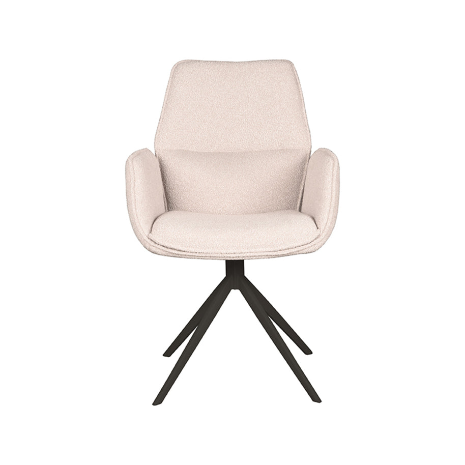 LABEL51 Eetkamerstoelen Mellow - Naturel - Boucle - Zwart Metalen Frame