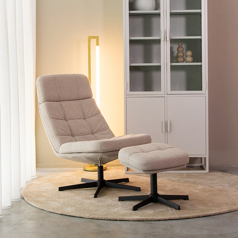 LABEL51 Fauteuils Alvar - Naturel - Boucle - Incl. Hocker