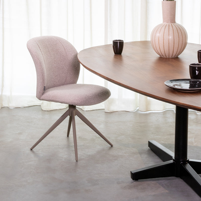 LABEL51 Eetkamerstoelen Kimo - Naturel - Boucle - Taupe Metalen Frame